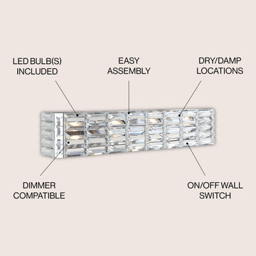 Evelyn Crystal Rectangle Iron/Crystal Glam Modern LED Vanity Light